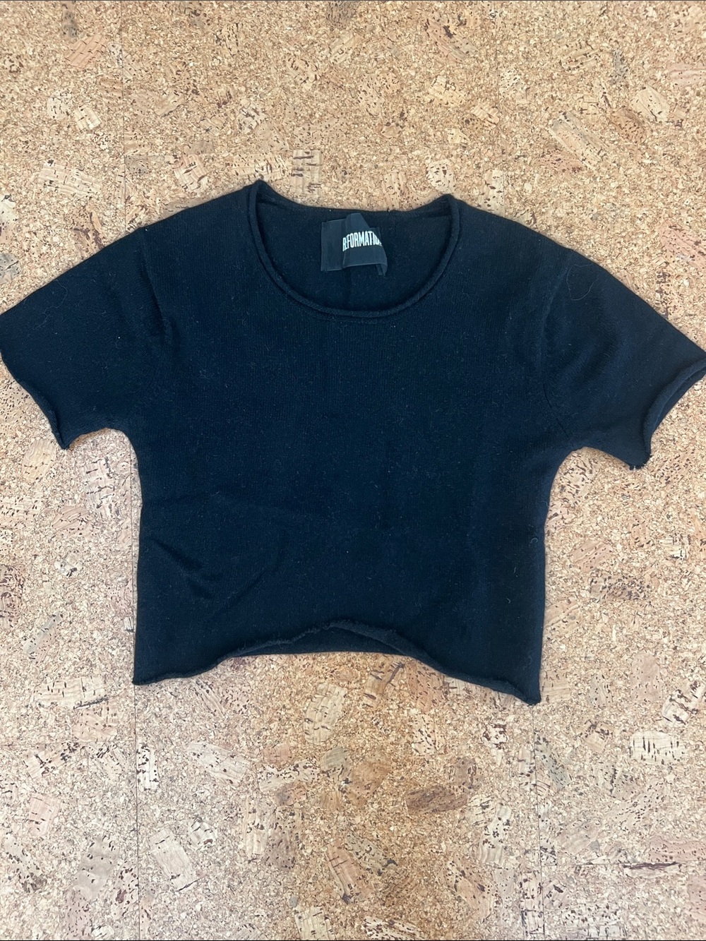Reformation Black Cropped Crewneck Tee